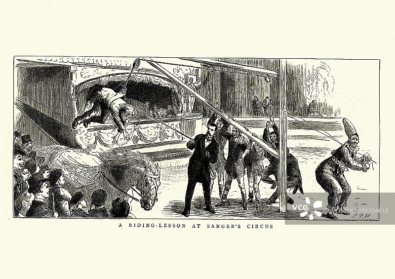 19世纪桑格马戏团的骑术课图片素材