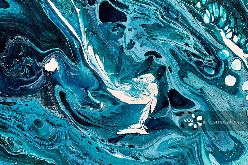 抽象彩色流体丙烯颜料背景纹理（绿松石蓝）图片素材