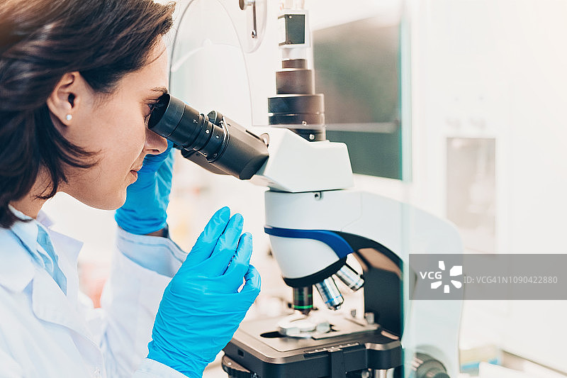 女医生正在用显微镜观察图片素材