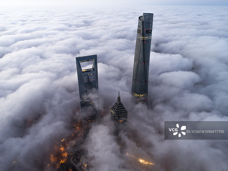 上海黄昏鸟瞰图图片素材