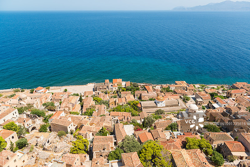 希腊莫奈姆瓦夏的鸟瞰图图片素材