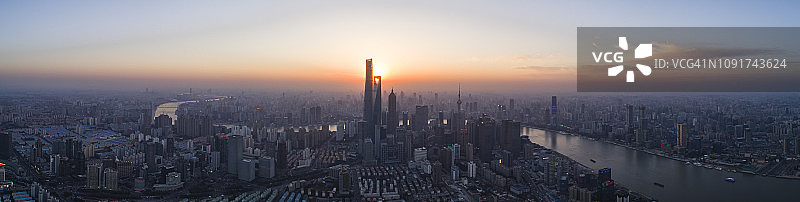 上海黄昏鸟瞰图图片素材