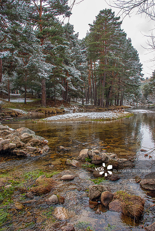托尔梅斯河与雪树图片素材