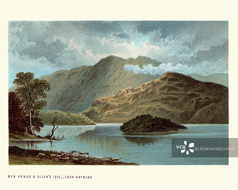 19世纪的本·韦努埃山、埃伦岛、卡特琳湖，苏格兰图片素材