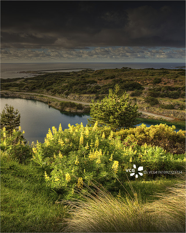被洪水淹没的白钨矿矿，塔斯马尼亚州金岛巴斯海峡图片素材