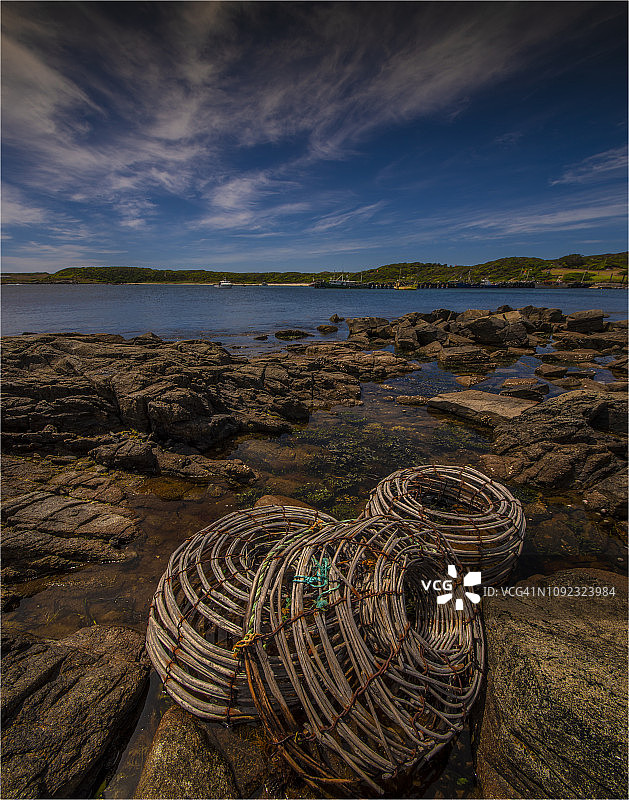 中国塔斯马尼亚金岛西侧的科里港和龙虾陷阱图片素材