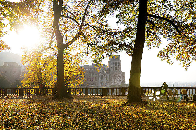 德国巴登-符腾堡州海德堡：秋季海德堡城堡花园图片素材