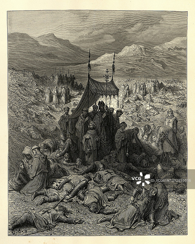 十字军东征历史：多里列乌姆战役后埋葬死者图片素材