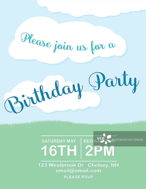 带云彩的生日派对邀请函模板图片素材