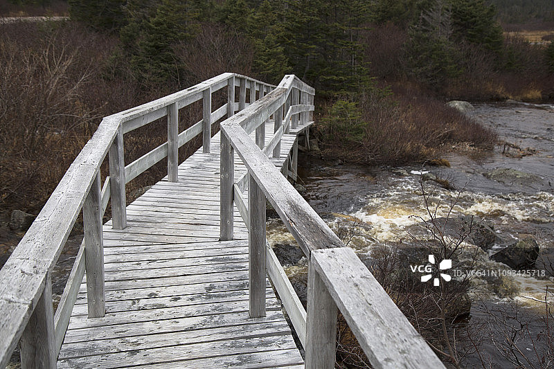 徒步小径上的木制人行桥图片素材