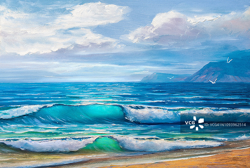 画海景。海浪。图片素材