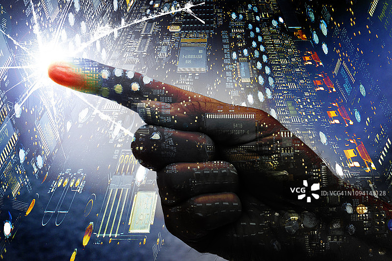手指放在科技设备上图片素材