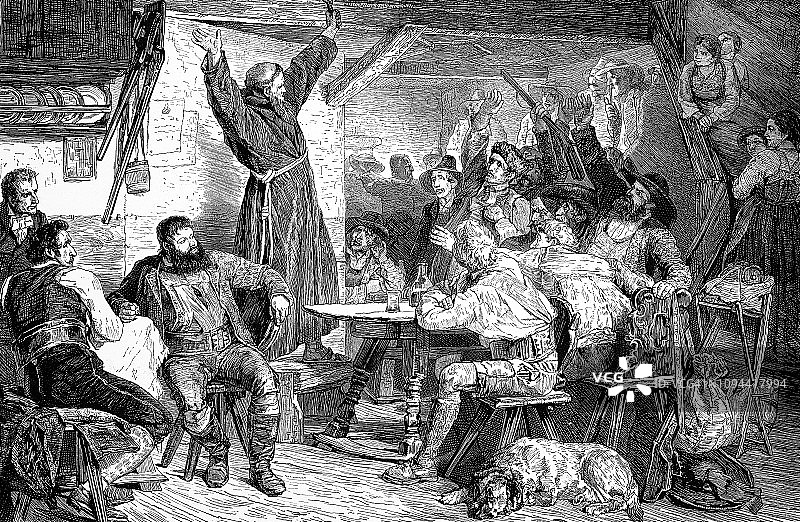 蒂罗尔起义：嘉布遣会神父约阿希姆·哈斯平格与一群人交谈图片素材