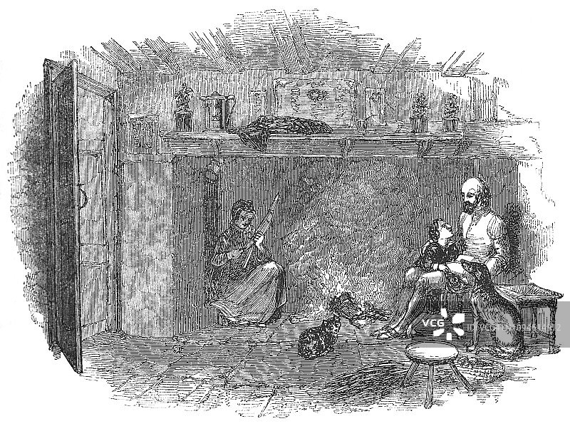 莎士比亚与父母在英国斯特拉特福的家中图片素材