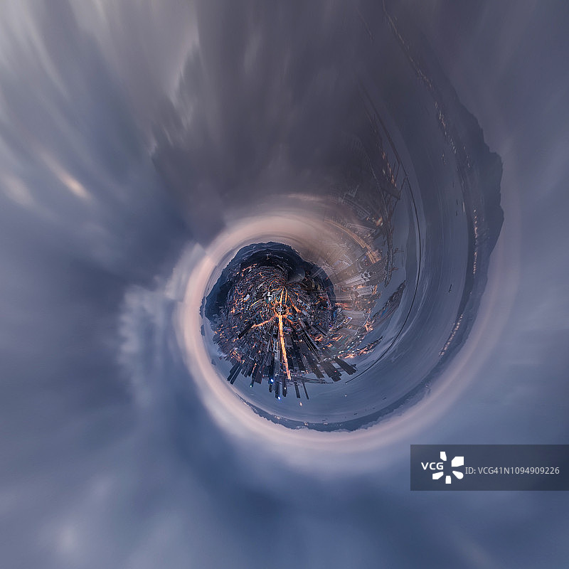 大连城市早晨360度全景航拍图片素材