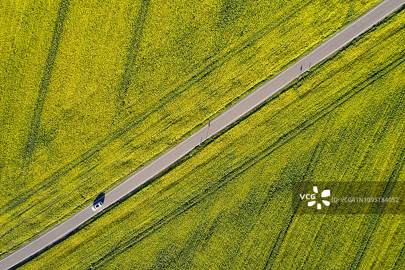 从上方穿过农业田地的道路图片素材