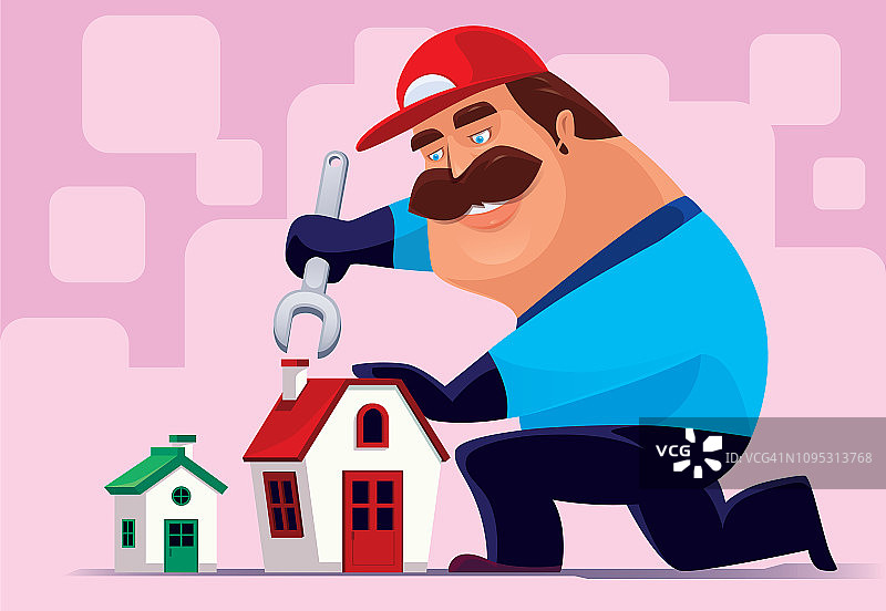 用扳手修理房子的工人图片素材