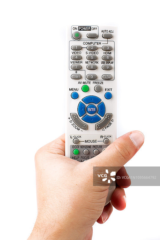 手持白色背景上的遥控器图片素材