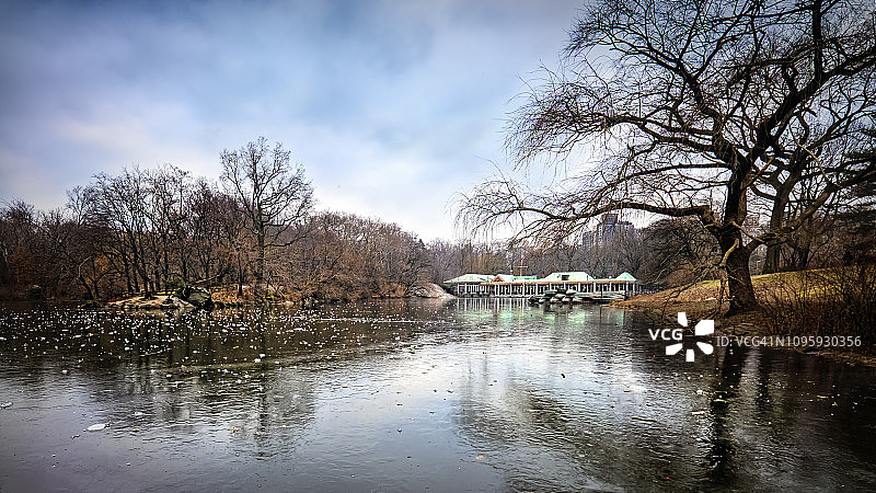 纽约中央公园冬季船坞风景图片素材