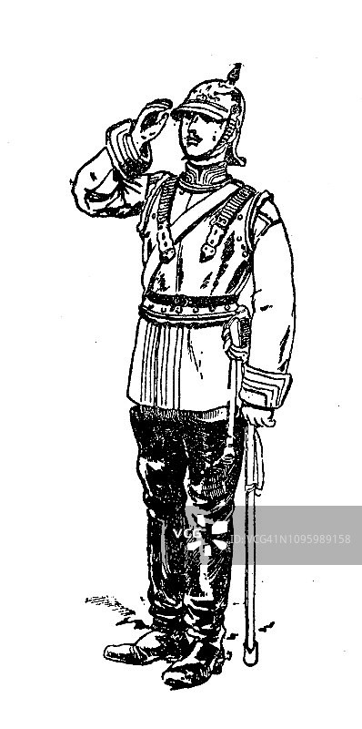 古老的法国雕刻插图，军队制服：德国骑兵图片素材