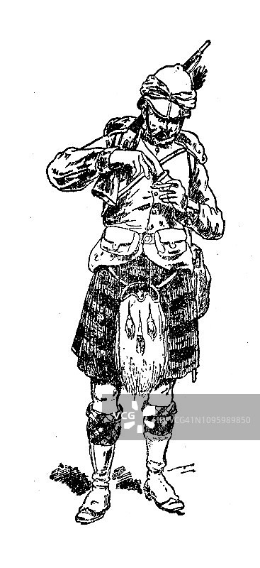 古董法式版画：英国步兵军服图片素材