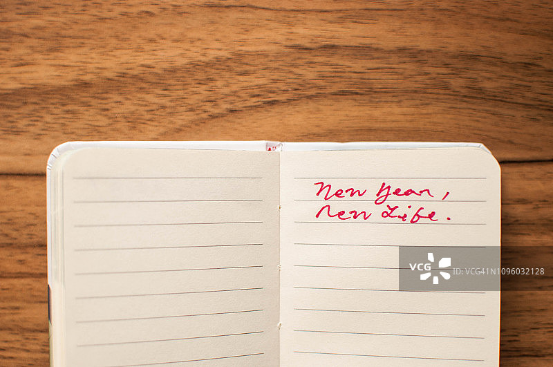 记事本上手写的“新年，新生活”图片素材