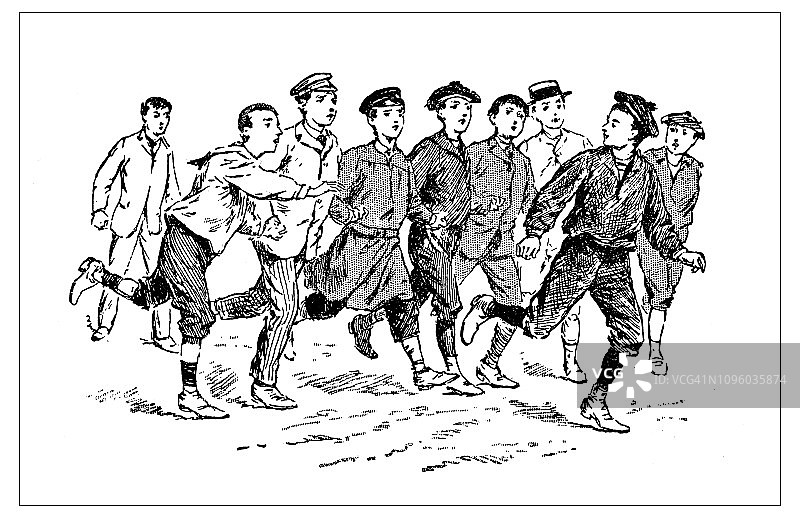 古董法国雕刻插图：户外游戏图片素材