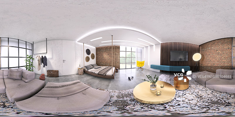 现代单间公寓360度全景内饰图片素材