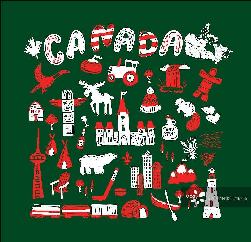 加拿大主题地图设计手绘元素图片素材
