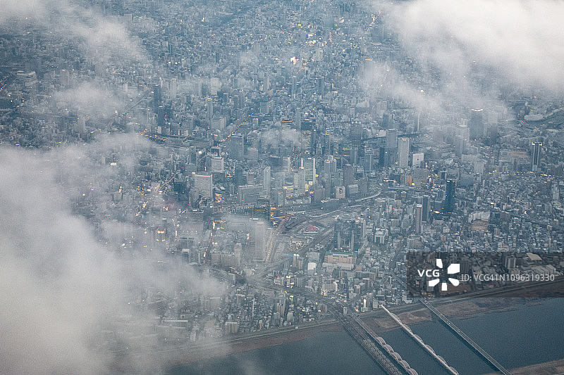 日本大阪市中心航拍图片素材