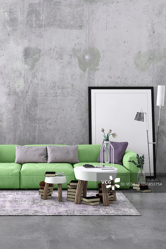 现代北欧客厅内饰有沙发和许多细节图片素材