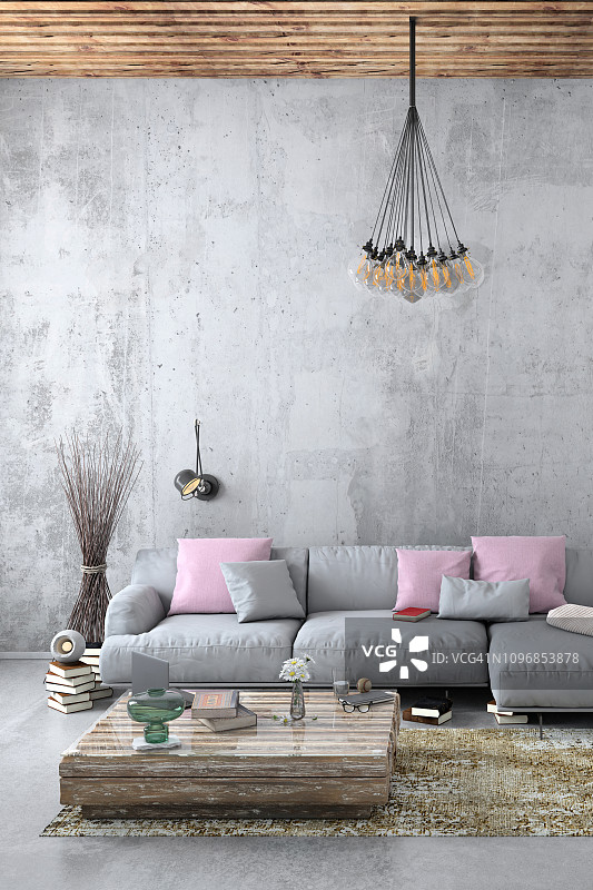 现代北欧客厅内饰有沙发和许多细节图片素材