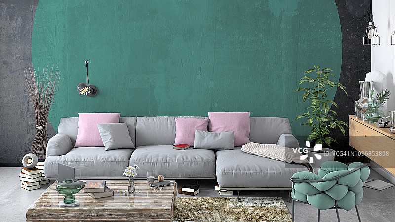 现代北欧客厅内饰有沙发和许多细节图片素材