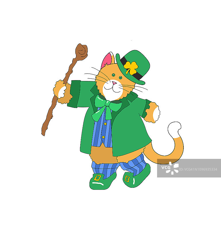 圣帕特里克节妖精猫插画图片素材