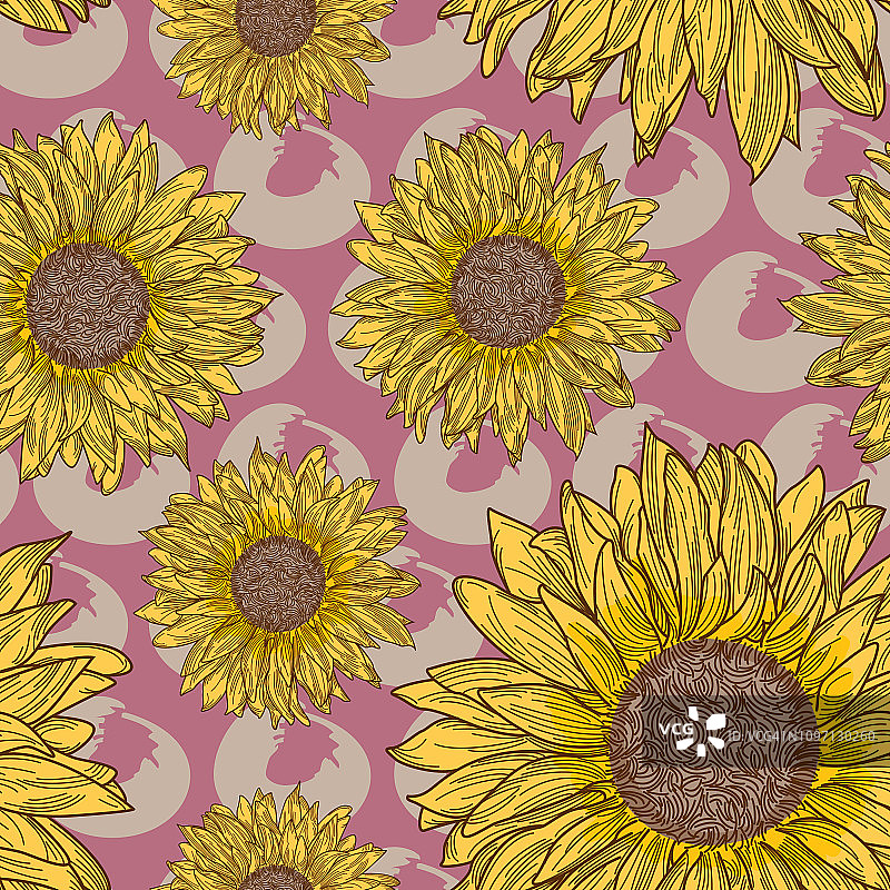 复古90年代向日葵无缝图案图片素材