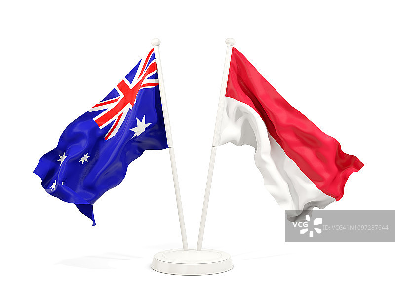 澳大利亚和印度尼西亚的两面挥舞的旗帜图片素材
