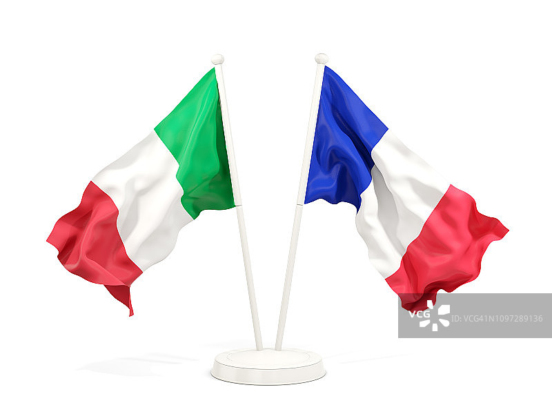两面飘扬的意大利和法国国旗图片素材
