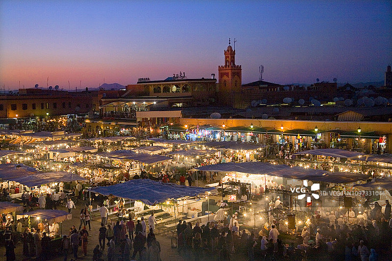 杰马 el-Fna 广场，摩洛哥马拉喀什图片素材