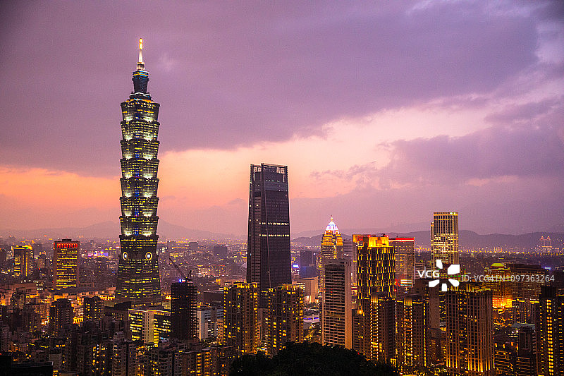 中国台湾台北金融区夜景，象山步道视角图片素材