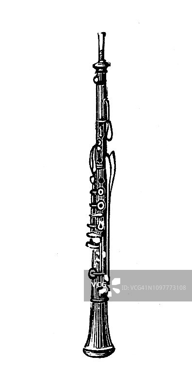 古董法国雕刻插图：双簧管图片素材