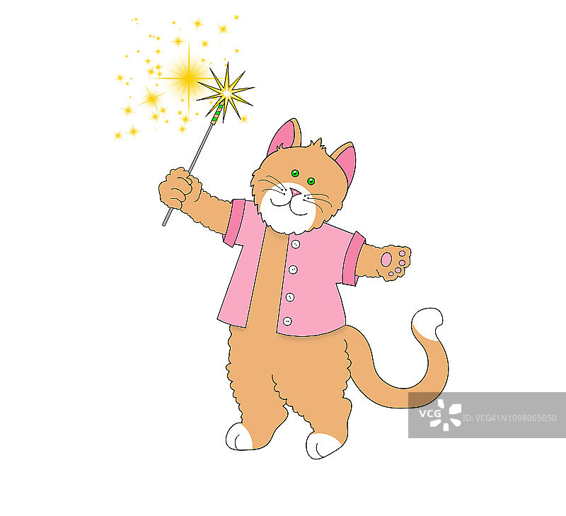 挥舞魔术棒的猫/小猫插画图片素材