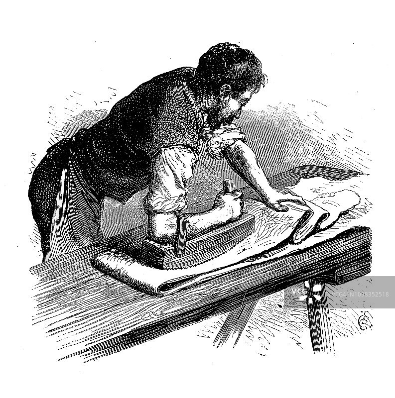 古董插画雕刻：制造业之皮革产业图片素材