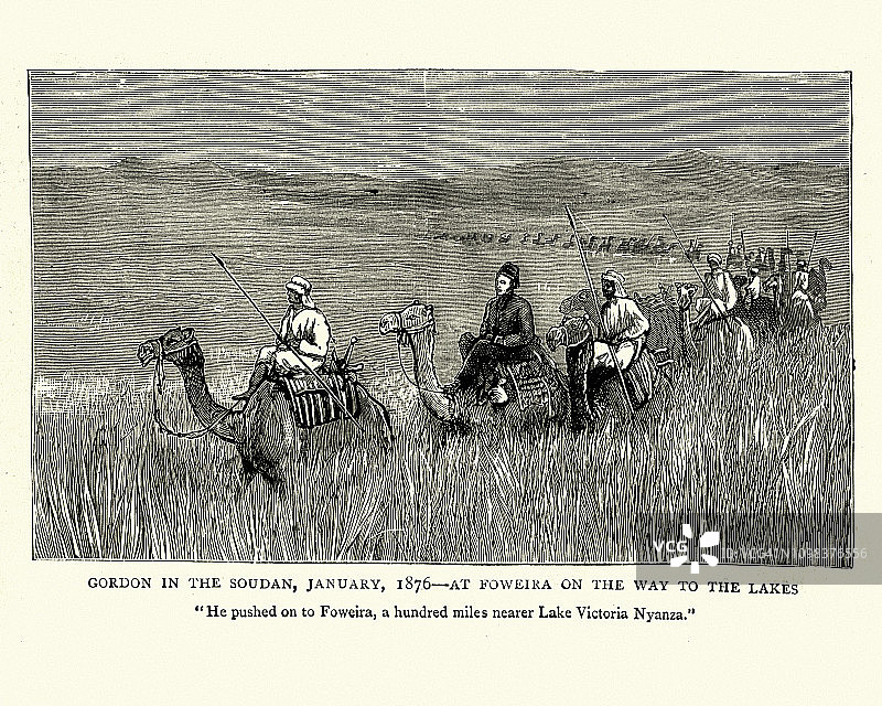 查尔斯·乔治·戈登将军在福韦拉骑骆驼穿越草原图片素材