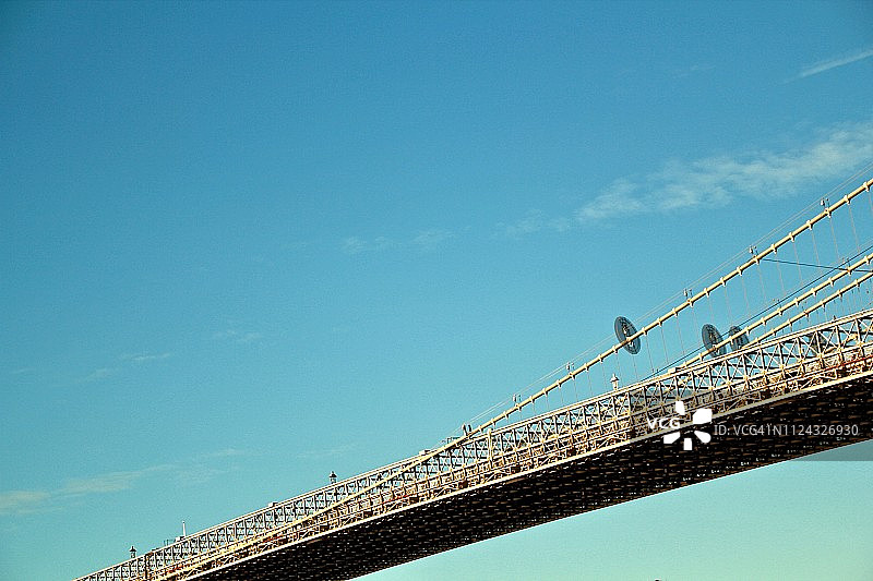 特写：晴空下的悬索桥局部图片素材