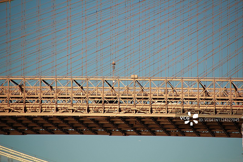 特写：晴空下的悬索桥局部图片素材