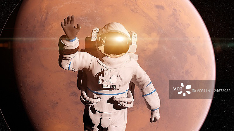 宇航员在火星前的插画图片素材