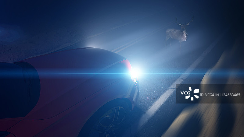 汽车前的鹿插画图片素材