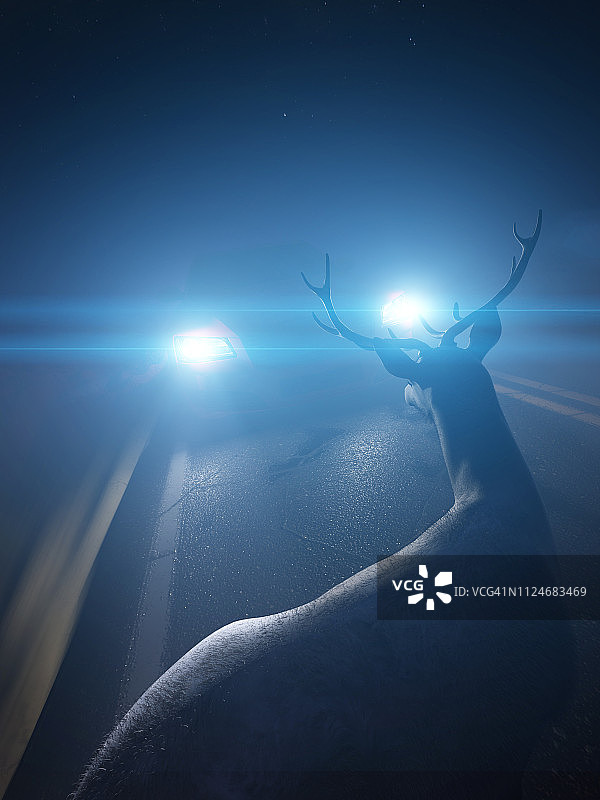 汽车前的鹿插画图片素材