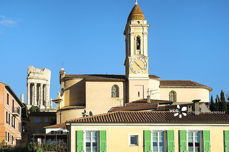 法国滨海阿尔卑斯省拉图尔比阿尔卑斯奖杯罗马古迹遗址图片素材