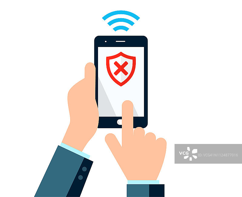 无线支付后，手持不安全的智能手机图片素材